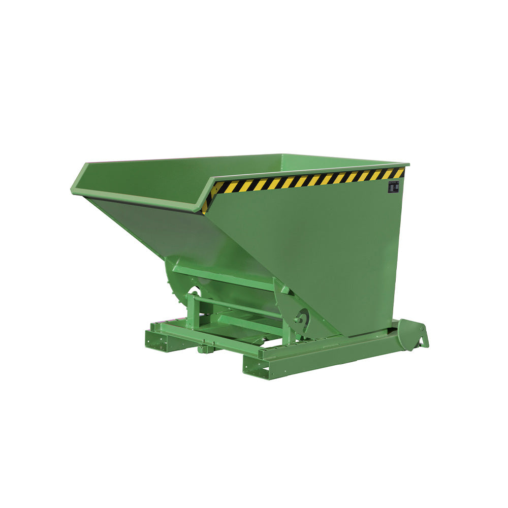 Tippcontainer 4A / S4A 1200 i grön RAL 6011, automatisk funktion för låsning och tippning.