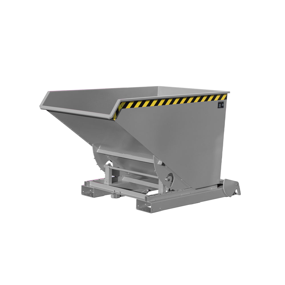 Tippcontainer 4A / S4A 1200 i grå RAL 7005, automatisk funktion för låsning och tippning.