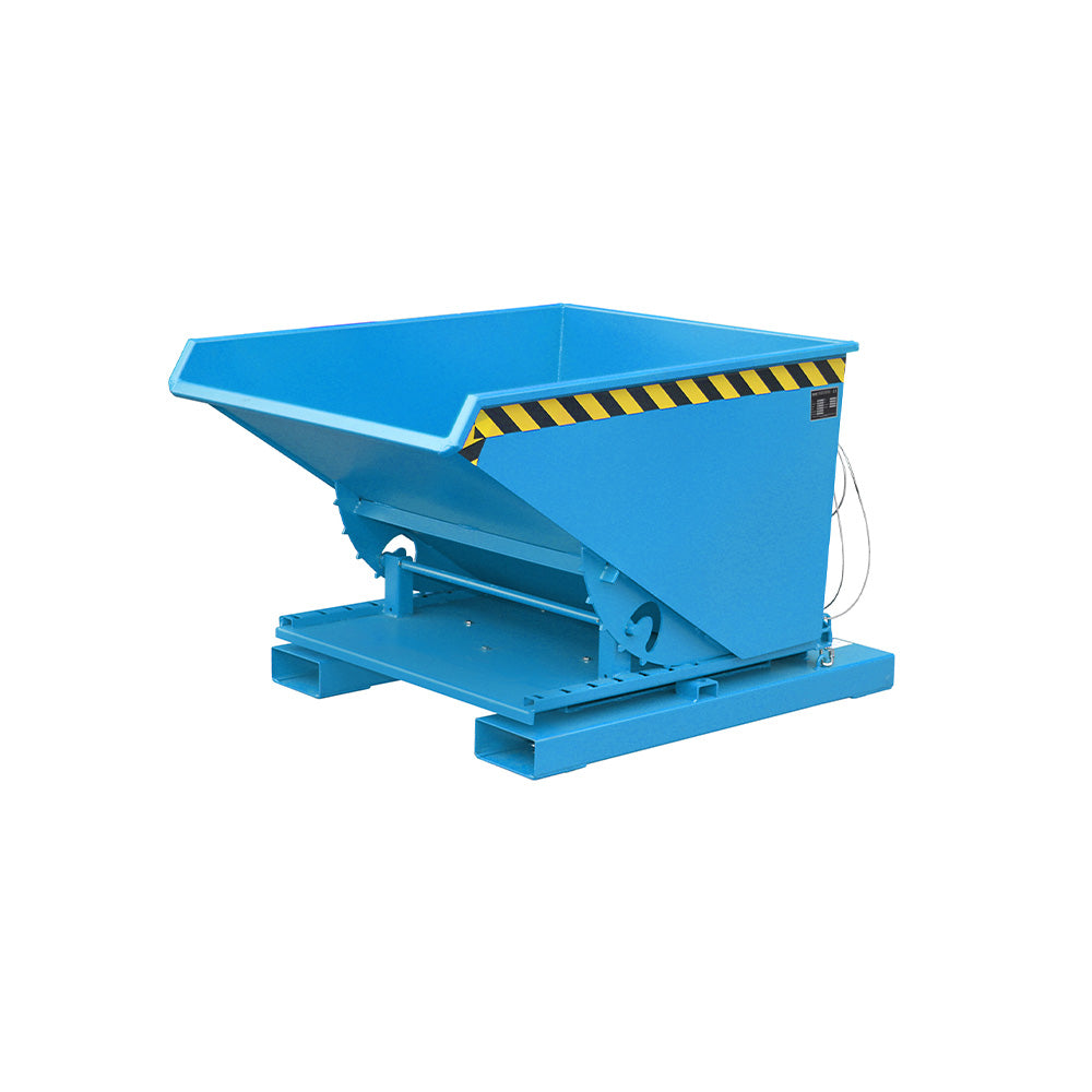 Tippcontainer 3S / S3S 600 i blå RAL 5012, roterande botten och dragvajer.