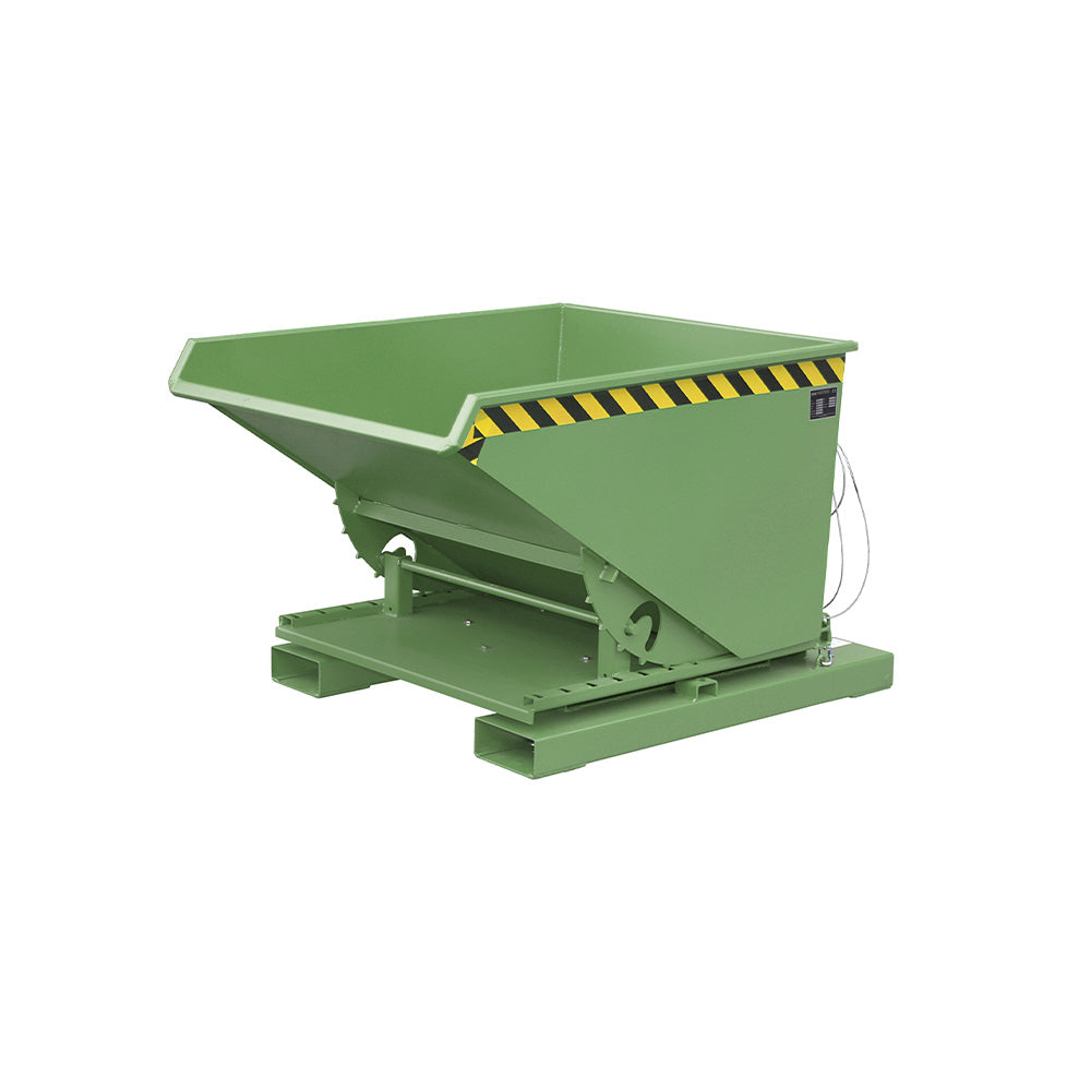 Tippcontainer 3S / S3S 600 i grön RAL 6011, roterande botten och dragvajer.