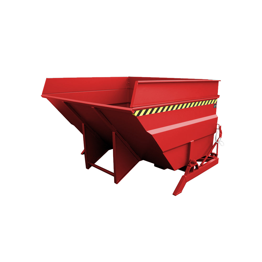 Tippcontainer BKC 400 i röd RAL 3000 med förhöjd kant och sidmonterad tippaxel