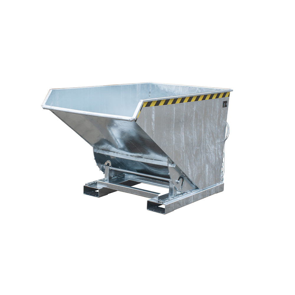 Tippcontainer EXPO® 1200 galvaniserad, med säkerhetskedja och gaffelhylsor.