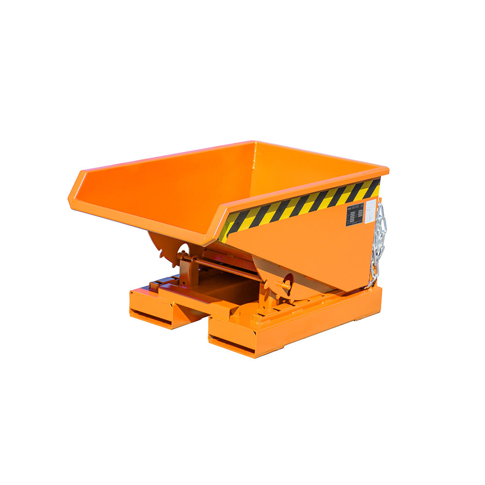 Tippcontainer EXPO® 150 i orange RAL 2000, liten och robust variant med manuell tippning