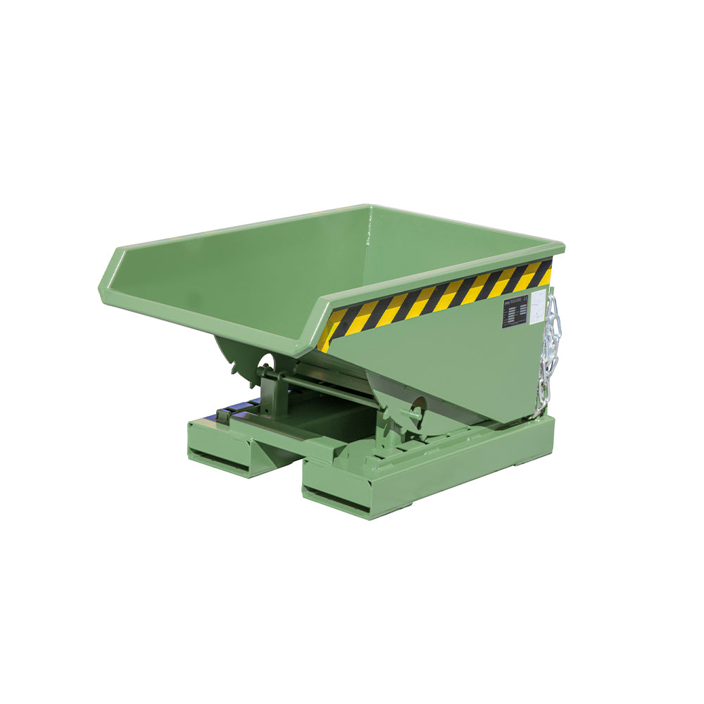 Tippcontainer EXPO® 150 i grön RAL 6011, liten och robust variant med manuell tippning