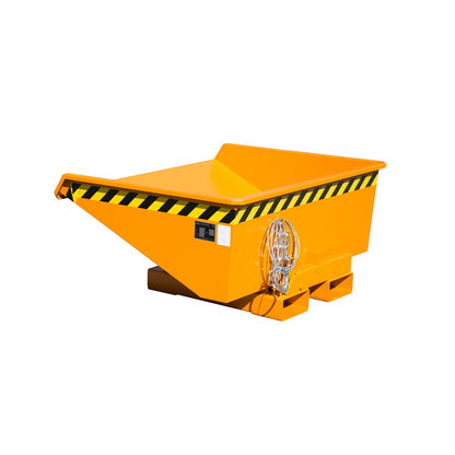 Tippcontainer EXPO® 225-275 i orange RAL 2000, låg och robust i stålkonstruktion.