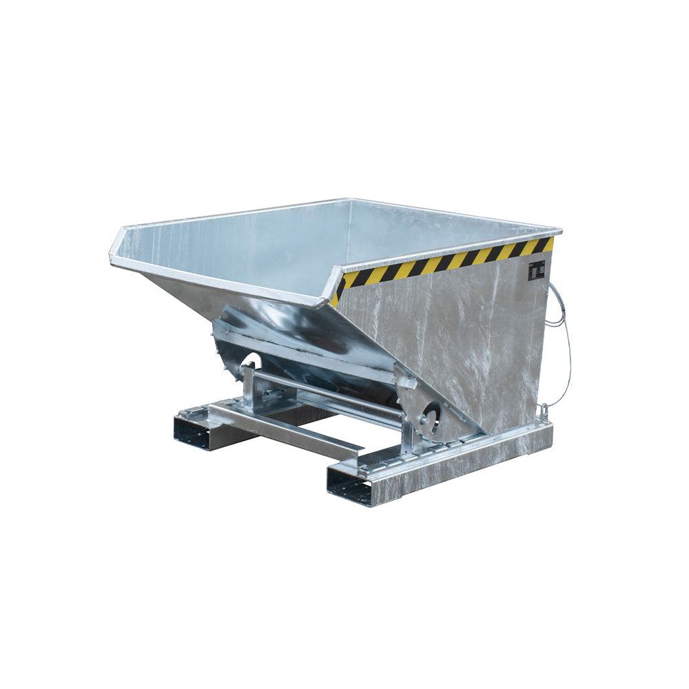 Tippcontainer EXPO® 600 för gaffeltruck i sidovy, galvaniserad.