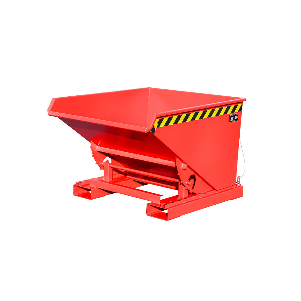 Tippcontainer EXPO® 600 för gaffeltruck i sidovy, lackerad i röd RAL 3000.