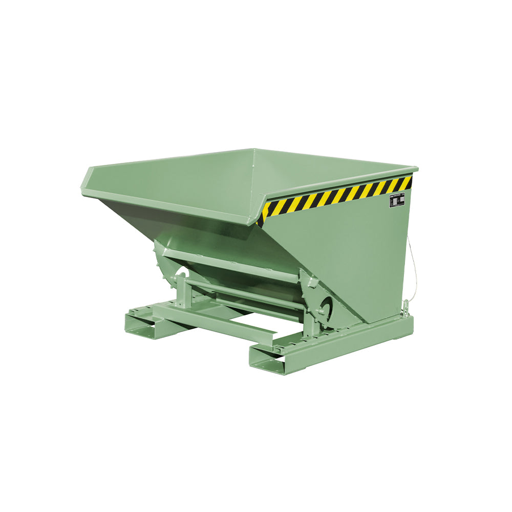 Tippcontainer EXPO® 600 för gaffeltruck i sidovy, lackerad i grön RAL 6011.