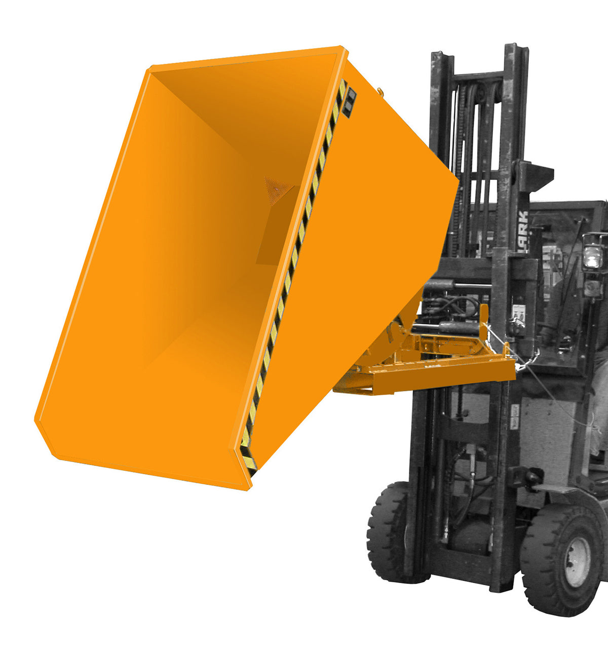 Tippcontainer EXPO-E 1200 i tippande läge med perforerad sil