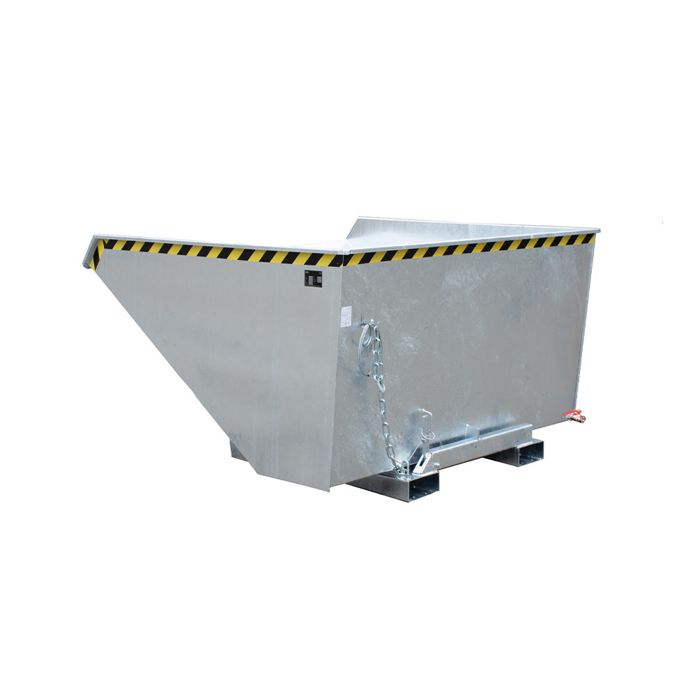 Tippcontainer EXPO®-E 2100 för spån, galvaniserad med avtappningsrör och dragvajer.