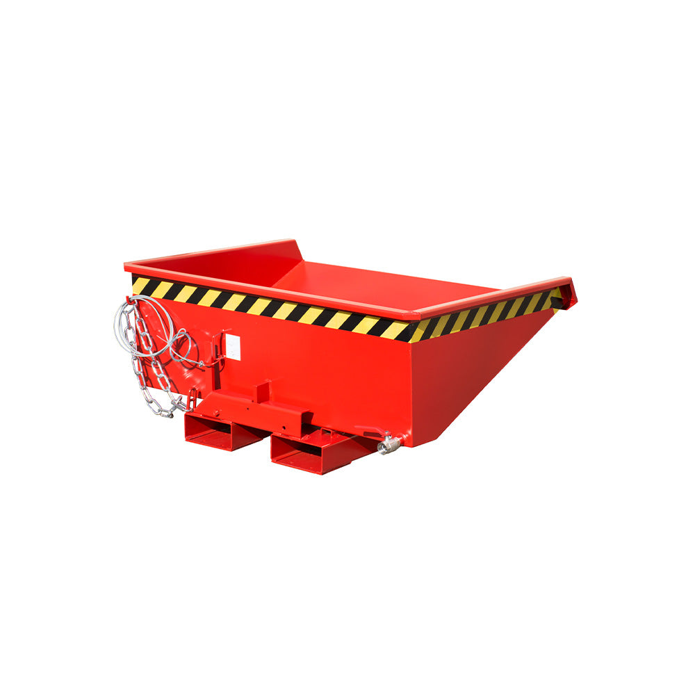 Tippcontainer EXPO®-E 225-275 för spån i röd RAL 3000, låg höjd med avtappning.