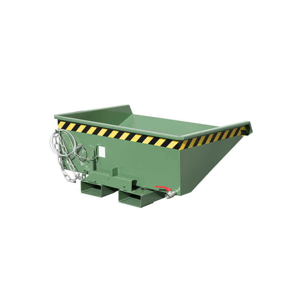 Tippcontainer EXPO®-E 225-275 för spån i grön RAL 6011, låg höjd med avtappning.